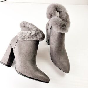 Azura Bootie Womens size 6 Janesa Grey Ankle Boots Faux Fur Micro Suede